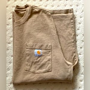 Men's Large Tan Beige 100% Cotton CARHARTT Pocket Utility Work T Shirt